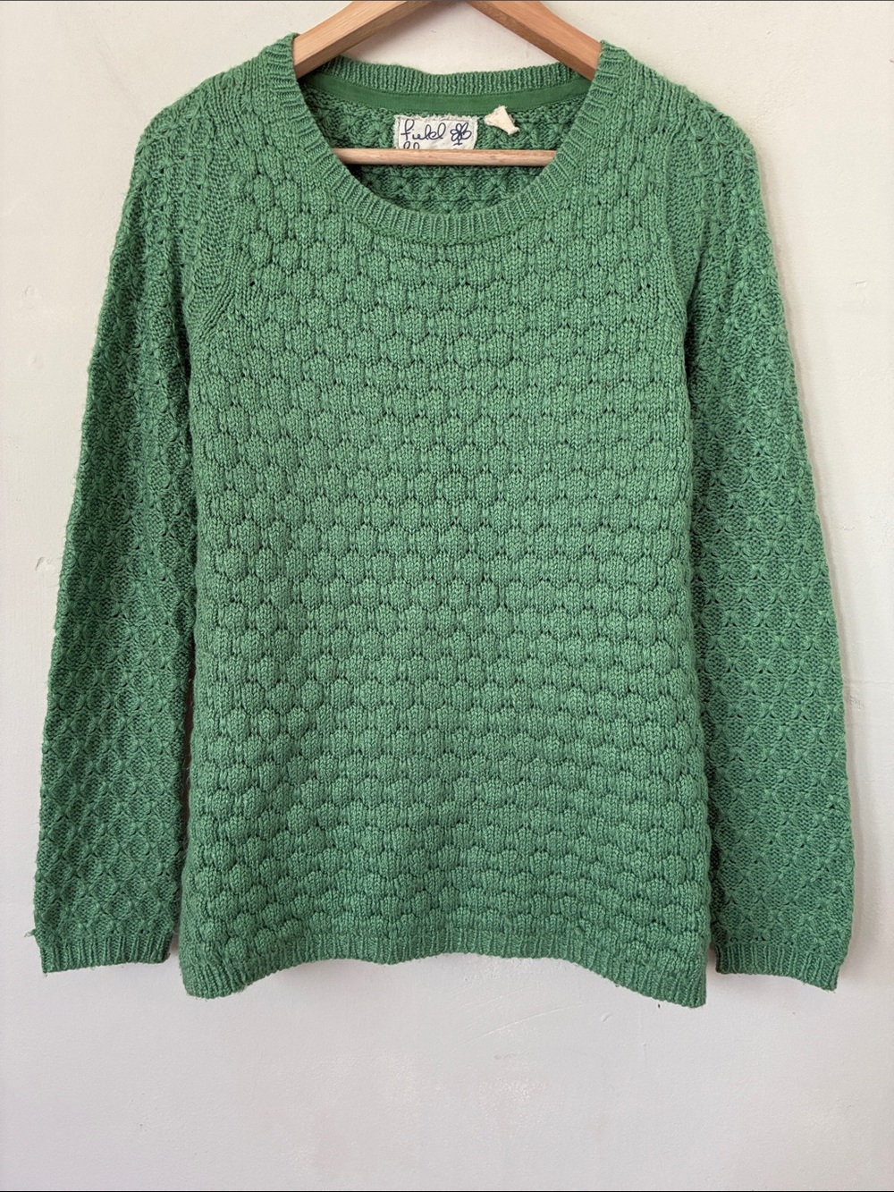 Antropology Field flower Green Honeycomb wool Knit Crew Neck Sweater cozy CE SKU